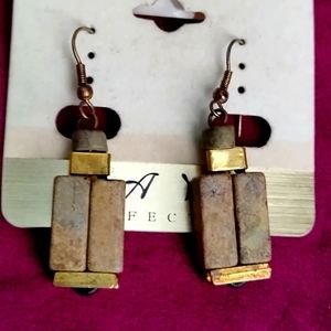 Vintage  natural native fossil coral green Earrings.